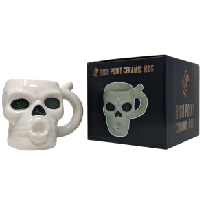 High Point Ceramic White Skull Mug Hand Pipe - [PM045]